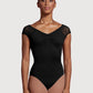 Mirella Pleated Front  Mesh Cap Sleeve Leotard