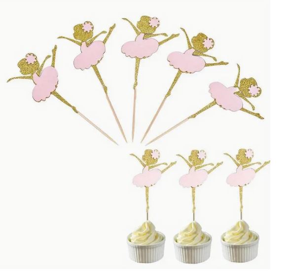 10-Pack Pink Ballerina Skirt Cupcake Toppers