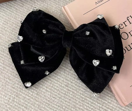 Large Velvet Bow with Rhinestones