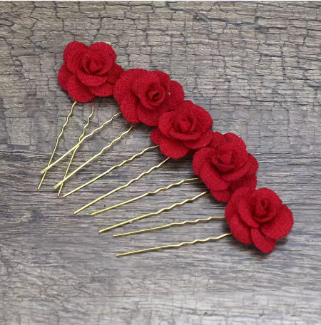 Red Rose Hair Clips - 5 Piece Pack