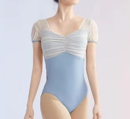 Ruched and Sleeved Sky Blue Leotard