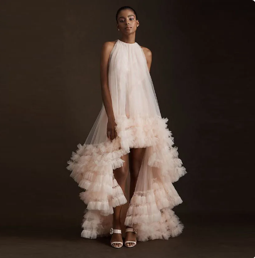 High Low Ruched Tulle Dress