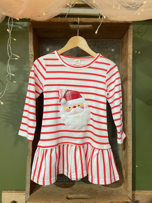 Christmas Dress with Frill - Red & White Stripes Santa